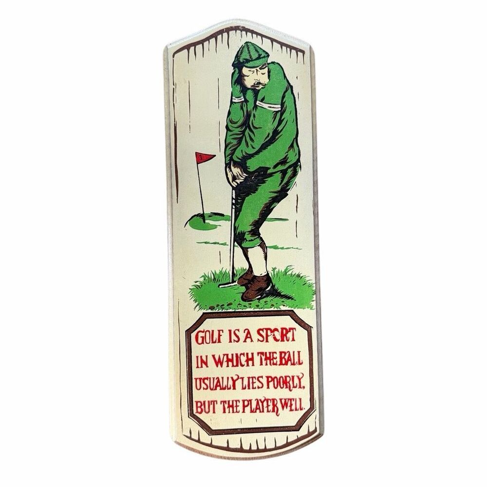 Vintage V.G. Japan Wood Golf Plaque Sign 13" Humorous "Player Lies Well" Comic